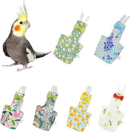6-Piece Bird Diaper Set for Parrots, Reusable Protective Flight Suits with Waterproof Inner Layer, Washable Urine Wet Suit for Cockatiel, Parakeet, Budgie, and Small Birds(S)