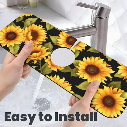 Kitchen Faucet Mat 15 x 5.5 Inch Sunflowers Faucet Draining Mat Farmhouse