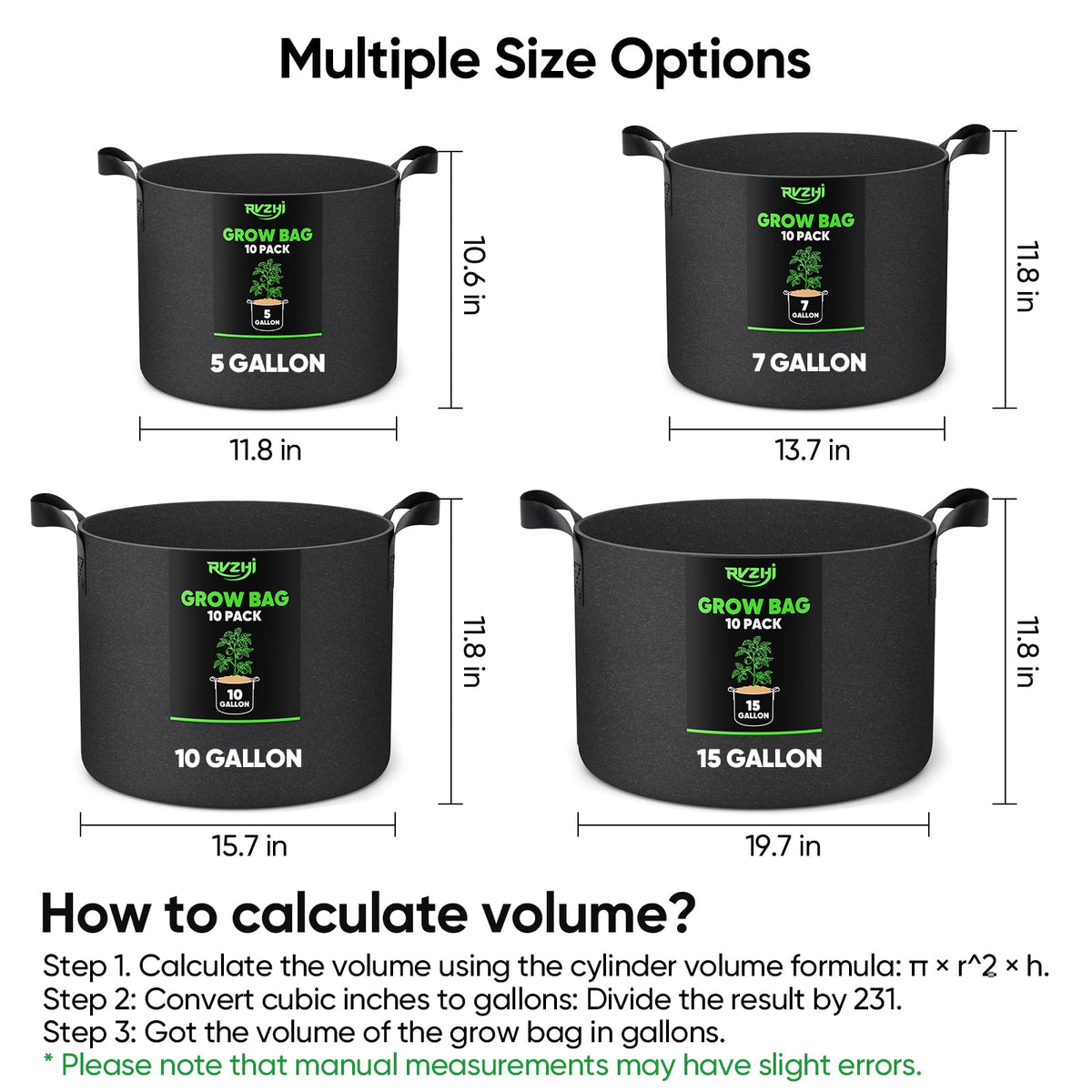 RVZHI Grow Bags for Potato 5-Gallon: 10 Pack Black 350G Heavy Duty Thickened Fabric Pots with Handles & Labels - Nonwoven Gardening Containers for Growing Plants Vegetable Fruit Tomato Flowers Herbs