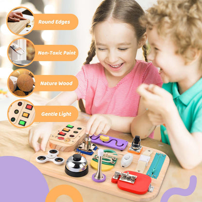 Potatomato Montessori Busy Board - Wooden Sensory Toys for Toddlers -Activity Board Toys for Fine Motor Skills - Educational Fidget Toys for Boy & Girl - Birthday Gifts for 3 4 Years