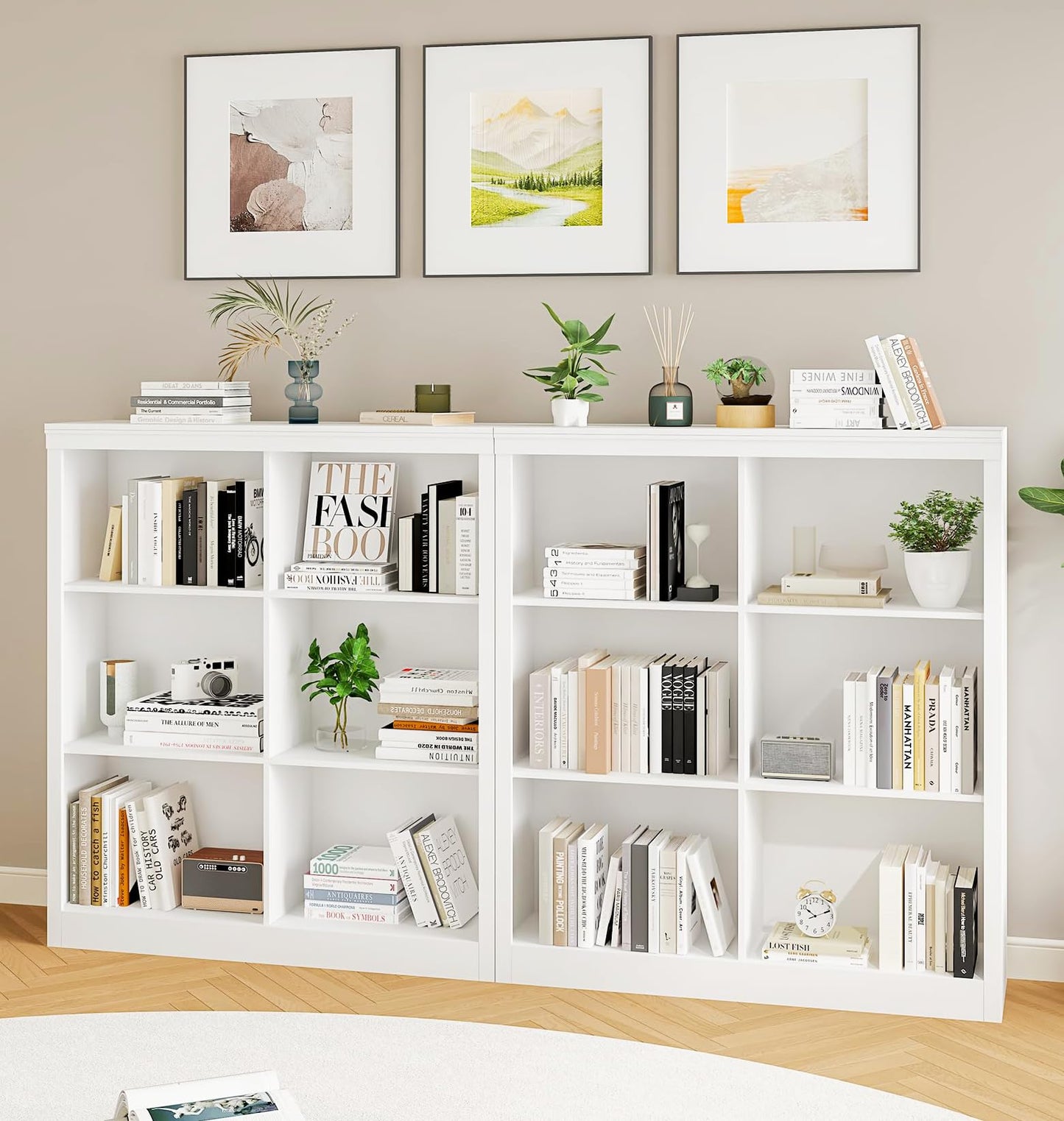 6-Cube Storage Organizer Bookshelf, Farmhouse Wooden Bookcase with Open Shelves, Horizontal Standing Display Cabinet for Home Office, Living Room and Bedroom