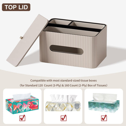 KINGFOM Leather Tissue Box Cover with Storage Tray, Decorative Tissue Box Holder Organizer for Office Desk, Bedroom & Nightstand, Remote Control Holder for Perfume, Watch, Glasses, Pens (Mocha Beige)