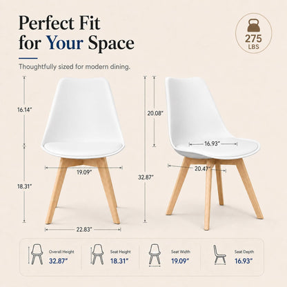 CangLong Dining Chairs Set of 4, Mid Century Modern Kitchen and Dining Chair, Soft Padded Dining Desk Chairs with Wood Legs, for Kitchen, Dining, Living Room & Bedroom, White