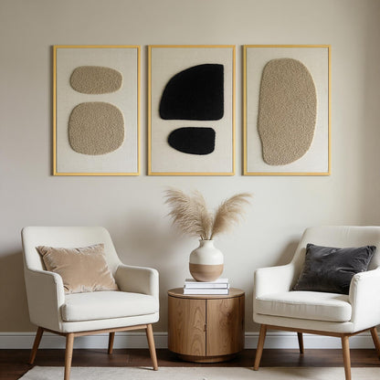 3D Textured Wall Art Bedroom, Set of 3 Abstract Geometric Minimalist Picture, Framed Linen Canvas Artwork for Living Room Office