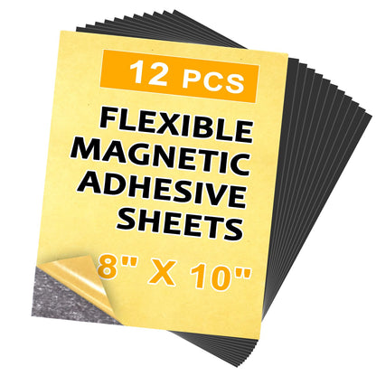 Towjug 12PCS 8 x 10 Inch Cuttable and Flexible Magnet Sheets with Adhesive to Create Flexible Magnet Self-Sticky Sheets for Whiteboard,Fridge