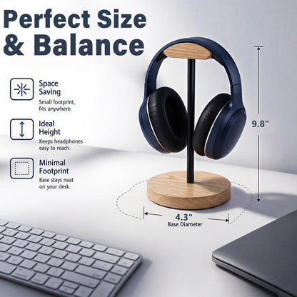 MTKITDER Wood & Metal Headphone Stand, Desktop Headset Holder with Stable Non-Slip Bamboo Base, Universal Headphone Hanger for Gaming Headsets, Office Desk, Home, Gift