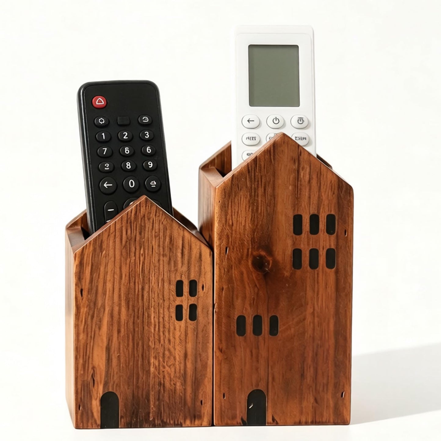 DAWASAPAT Rustic Wooden House Remote Control Holder/Remote Caddy & Desktop Organizer for TV Remotes, Stationery, Pencils, and Glasses set of 2
