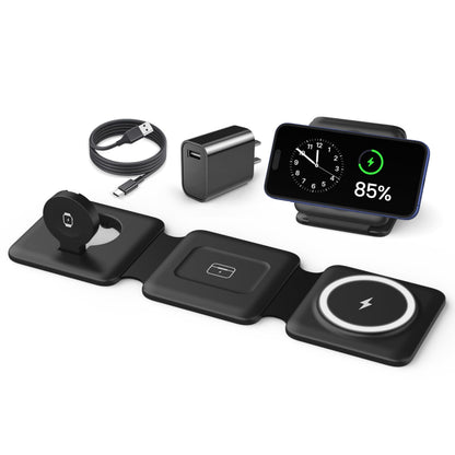 Magnetic Wireless Charger for iPhone: Fodable 3 in 1 Charging Station for Multiple Apple Devices - Travel Charging Pad Dock for Apple Watch iPhone 17 16 15 14 13 12 Pro Max Plus & Airpod