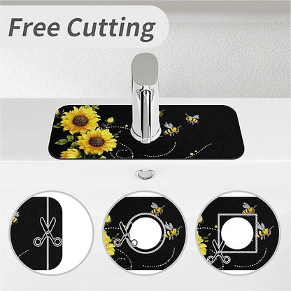 Kitchen Sink Splash Guard，sunflowers-and bees- Faucet Mat Sink Gadgets-Super