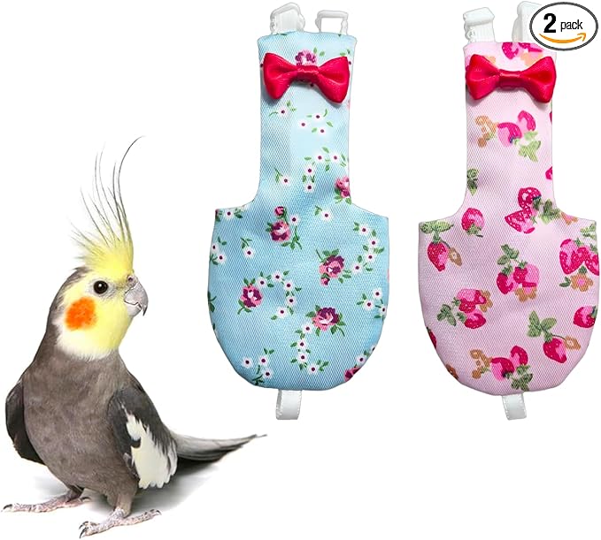 UKJENT Bird Diaper Protective Parrot Nappy - 2 Pack, Reusable Flight Suit with Waterproof Inner Layer, Washable Cute Urine Wet Suit for Cockatiel Monk Parakeet Sun Parakeet Lory(S)
