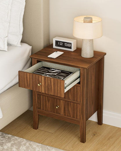 Apetaccat Nightstand Vintage, Fluted Night Stand Tall Farmhouse Beside Table with 3 Drawers, Mid Century Modern Side Accent Table,Bedside End Table for Bedroom, Walnut