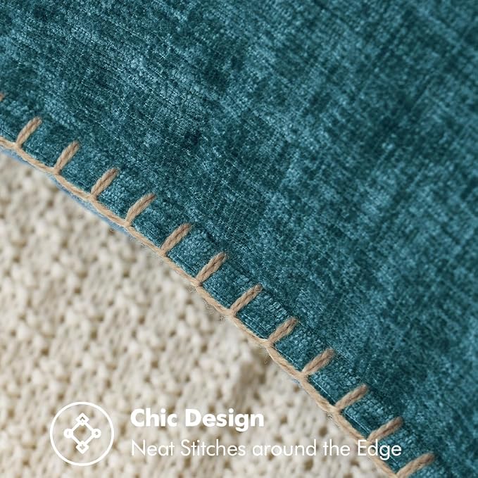 MIULEE Pack of 2 Lumbar Throw Pillow Covers 12x20 Inch Dark Teal Farmhouse Decorative Pillow Covers with Stitched Edge Soft Chenille Solid Dyed Pillow Covers for Couch Sofa Bed Living Room