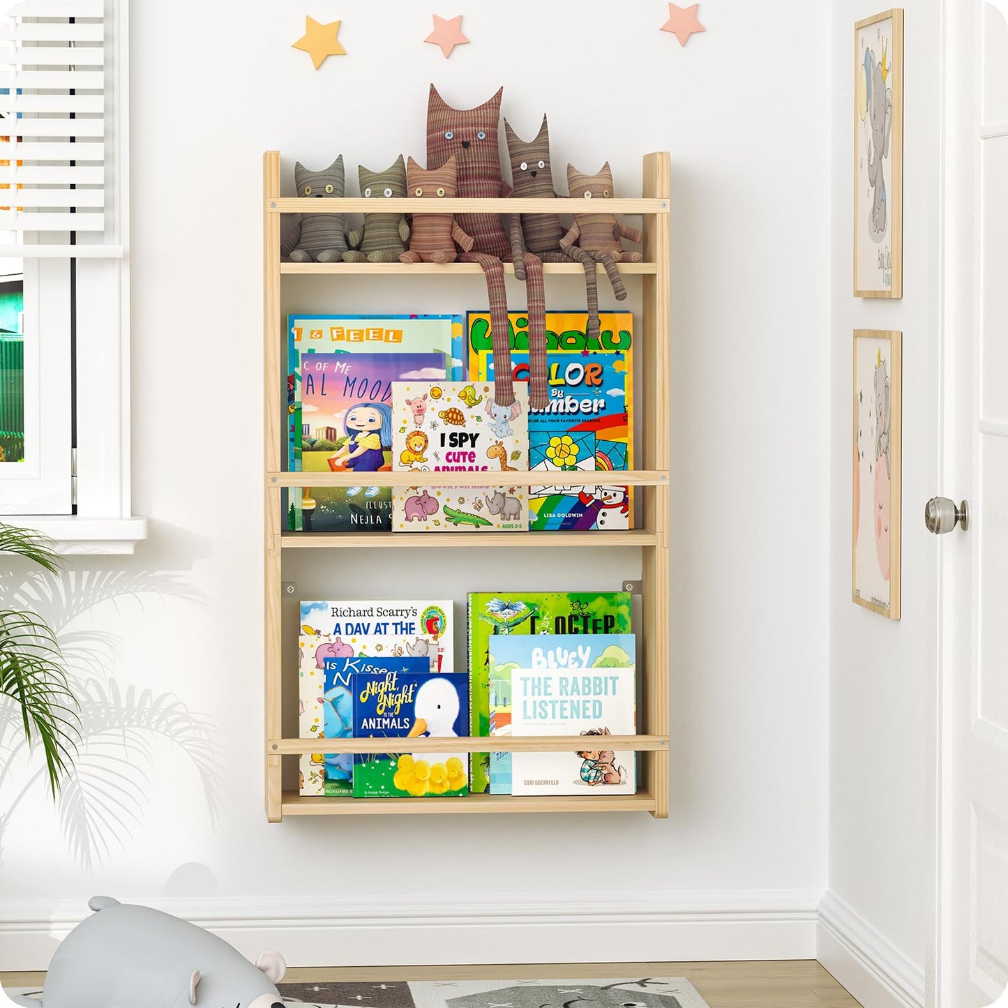 Bidami Wall Bookshelf for Kids, 3 Tier Kids Bookshelf Wall, 16.5 inch Floating Book Shelves for Nursery, Great for Bedroom, Living Room, Play Room and Nursery.