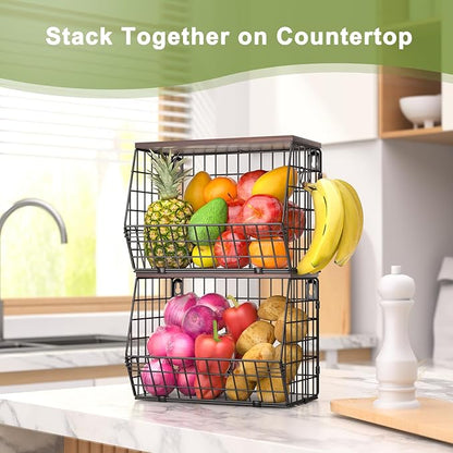 2 Tier Fruit Bowl Fruit Basket for Kitchen Counter Stackable Wall Mounted