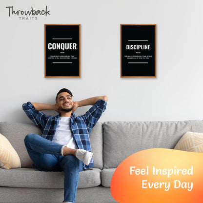 Black and White Motivational Posters Set of 6 - Inspirational Wall Art Prints for Men | Hustle Grind Discipline Office, Home Gym & Bedroom Decor | Bold Monochrome Quotes | ThrowbackTraits