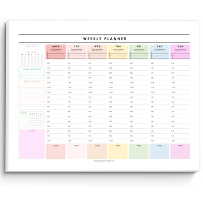 Weekly Hourly Planner Notepad, Daily Planner Desk Pad, Weekly Schedule, To Do List Note Pad, ADHD Planner | 50 Undated Tear Away Sheets | A4 (Rainbow)