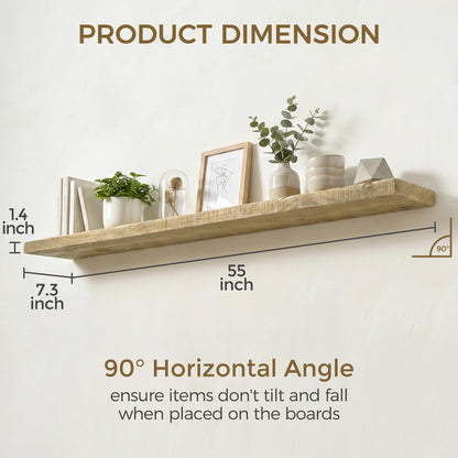 Axeman 55 Inch Rustic Wooden Floating Shelves for Wall|Solid Reclaimed Wood Wall Mounted Shelves with Invisible Brackets for Books Bathroom Kitchen Storage|8 Inch Deep|1 Pack, Natural