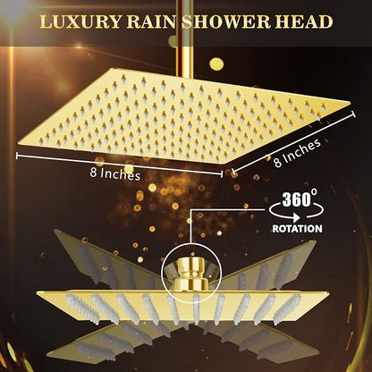 Voolan Rain Shower head, High Pressure Shower Head Made of 304 Stainless Steel, Relaxed Shower Experience Even at Low Water Flow and Pressure(8" Gold)