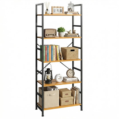 DUMOS 5 Tiers Bookshelf, Classical Book Shelf, Tall Display Shelves in Living Room/Home/Office, Storage Organizer for CDs/Books/Movies, Wood