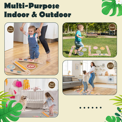 XYMERO Kids Wooden Toddler Balancing Beam, 6 PCS Toddler Waldorf and Montessori Balance Board, Motor Skill Stepping Toy for Kids 3-5 Years, Gymnastic Obstacle Training Tools