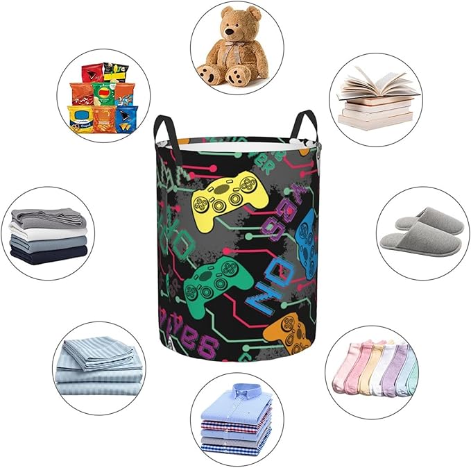 Colorful Game Joysticks Laundry Hamper Bag, Video Game Controller Background