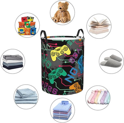 Colorful Game Joysticks Laundry Hamper Bag, Video Game Controller Background