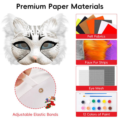 Blurap 83pcs Therian Mask Kit, Cat Mask Base Kit, DIY Furry Masks to Paint, Therian Mask Base Arts Crafts Cat Masks for Halloween Christmas Cosplay Party