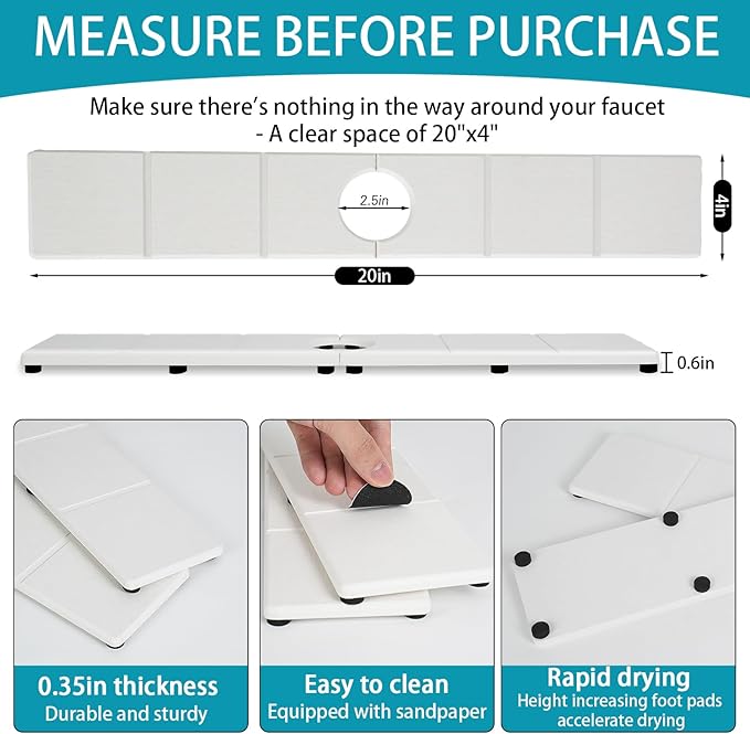Fast Drying Faucet Mat for Kitchen Sink, Water Absorbent Diatomite Stone Sink