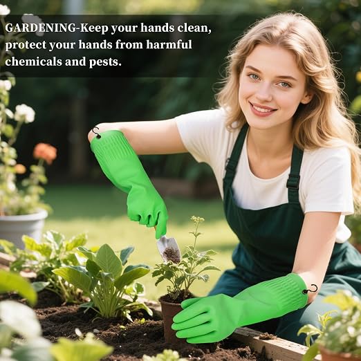 Rubber Gloves for Cleaning – 3 Pairs Reusable Gloves for Dishwashing, Kitchen and Household Tasks, 15-Inch Long (With Hook, XL(Fits Large Hands))