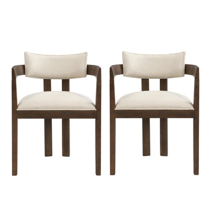 Christopher Knight Home Falcon Fabric Upholstered Dining Chairs Set of 2, Modern Wooden Dining Armchair, Curved Backrest Kitchen Side Chair, Living Room Accent Chair for Extra Seat, Walnut+Beige