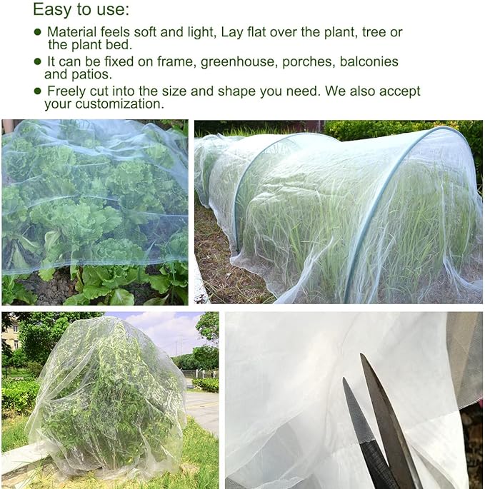 10x10Ft Mosquito Bug Insect Bird Fine Mesh Net Barrier Hunting Blind Garden Screen Netting for Protect Your Plant Fruits Flower