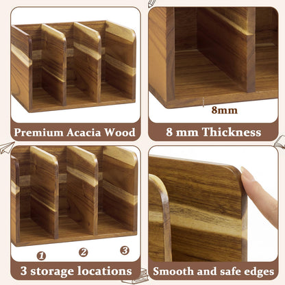 Novabright Acacia Wood File Magazine Holder Desk Organizer, 3 Vertical Compartments Workspace Sorters for Magazines, Binders, Notebooks, Envelopes