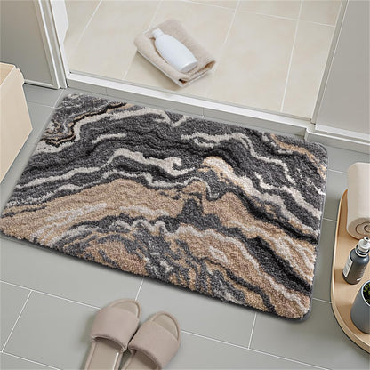 Ankah Luxurious Nordic Bathroom Rug, Extra Soft Fluffy Bath Mat, Absorbent, Non-Slip, Easy to Care and Fast Drying, Modern Style Marble Pattern Shower Rug, Home Decor Accessories, 17.3"x29.9", Brown