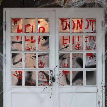 2Pcs Halloween Door Cover Window Poster Decorations Scary Zombie Hands Bloody Handprint Halloween Window Clings for Haunted House Indoor and Outdoor 60" x 60"