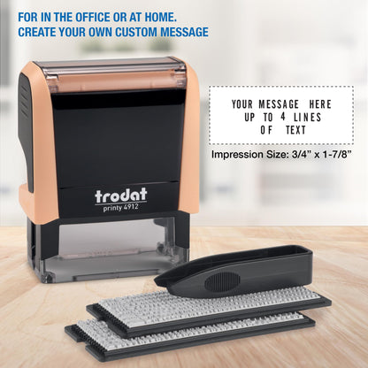 Trodat Printy 4912 Self Inking Do it Yourself (DIY) 4 line Personalized Custom Message or Address Stamp kit with Black Ink, Impression Size: 3/4” x 1-7/8” inch (Orange)