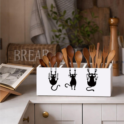 GGED Funny Cat Pencil Holder, Wooden Desk Organizer with Cartoon Cats Climbing, Pen and Pencil Storage, Office and Study Desk Accessories