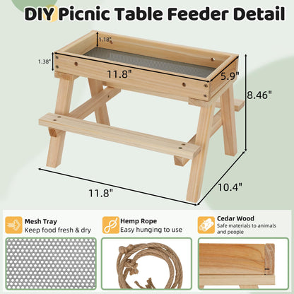 Squirrel Picnic Table Feeder, DIY Wood Building Kits with Paint Set,for Wild Birds, Chickens, Ducks, Squirrels & Other Poultry, Build Your Own Bird Feeder