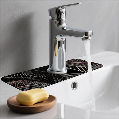 Kitchen Sink Splash Guard，Black cat hiding in jungle Faucet Mat Sink