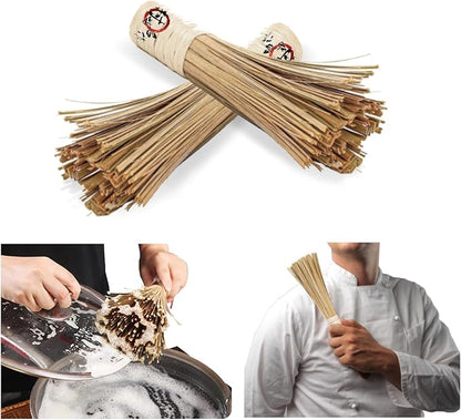 12-Inch Bamboo Wok Brush, Flat Brush, Kitchen Cleaning Brushes