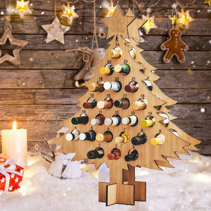 Christmas Countdown Wine Rack, Christmas Tree Wine Rack, Wooden Advent Calendar 24 Days Christmas Tree Wine Bottle Holder, Adult Christmas Tree Countdown Decorations(Tree-S)