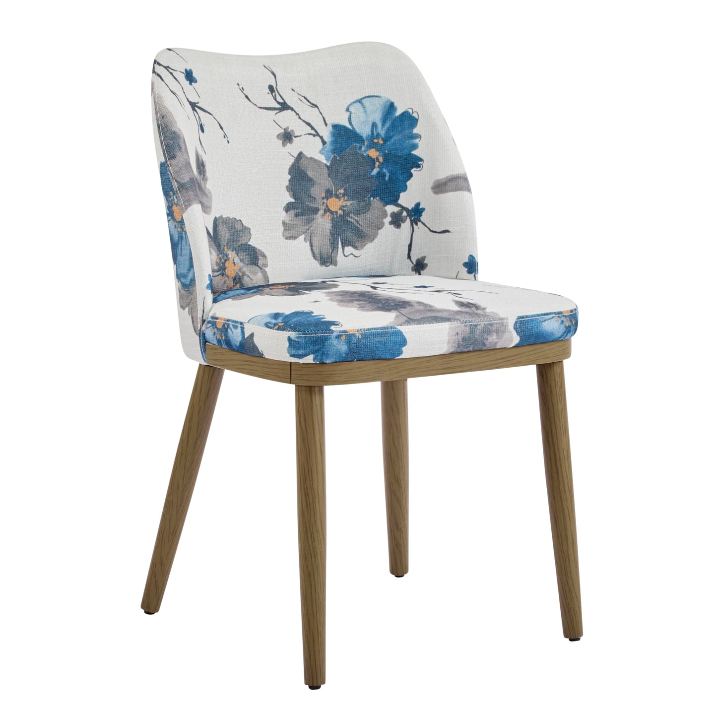 Christopher Knight Home Ringo Modern Fabric Upholstered Dining Chairs Set of 2, Wooden Dining Room Armless Chair, Curved Backrest Kitchen Side Chair, Brown+Blue+White