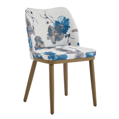 Christopher Knight Home Ringo Modern Fabric Upholstered Dining Chairs Set of 2, Wooden Dining Room Armless Chair, Curved Backrest Kitchen Side Chair, Brown+Blue+White
