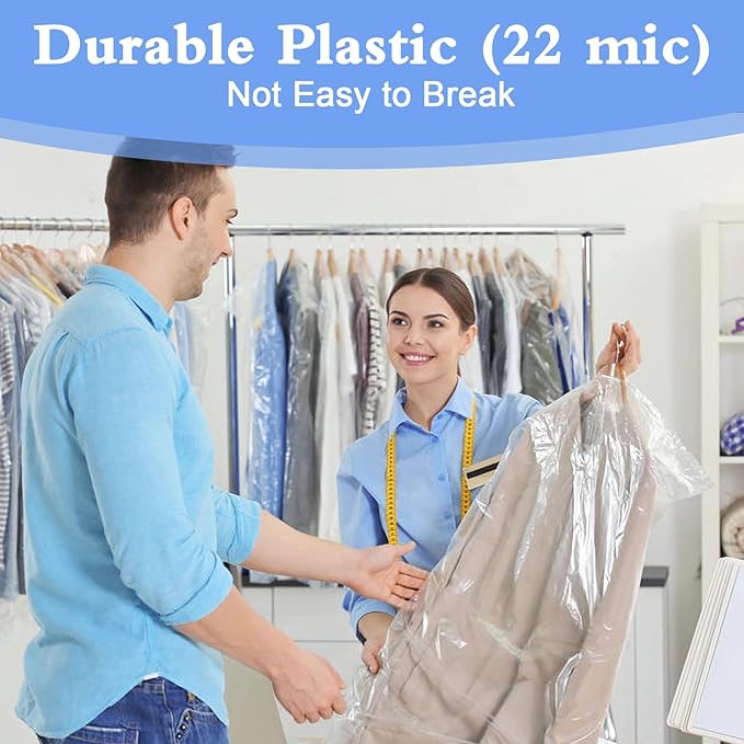 100 Pack Dry Cleaning Bags for Clothes, 60x150 cm Dry Cleaner Bags Plastic Clear