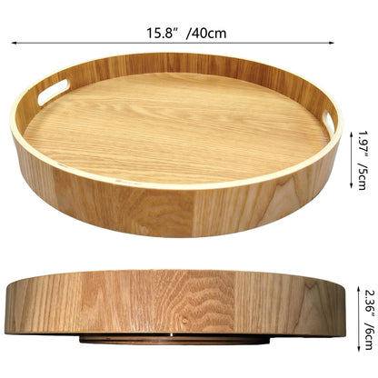 chicapica 16" Large Lazy Susan Turntable with Handles – Wooden Rotating Tray with Raised Rim – Rustic Farmhouse Kitchen Island & Table Centerpiece – Spice & Condiment Organizer