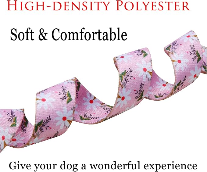 Mihqy Dog Collar with Bohemia Floral Tribal Geometric Patterns - Soft Ethnic Style Collar Adjustable for Small Medium Large Dogs (Pink White Flower,M)