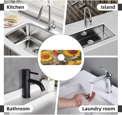 Sunflowers and songbirds Kitchen sink faucet pad, strong water absorption