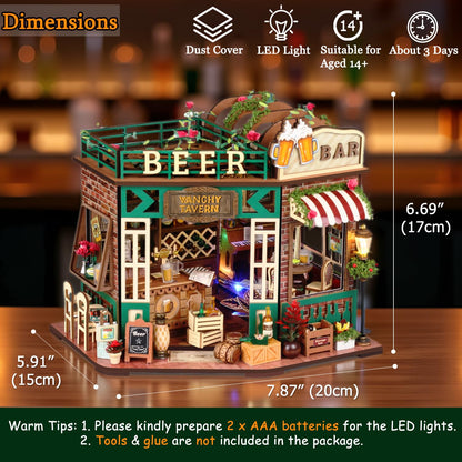 TuKIIE DIY Miniature House Kit with Furniture, 1:24 Scale Creative Room Mini Wooden Dollhouse Book Nook for Kids Teens Adults(Beer Bar)