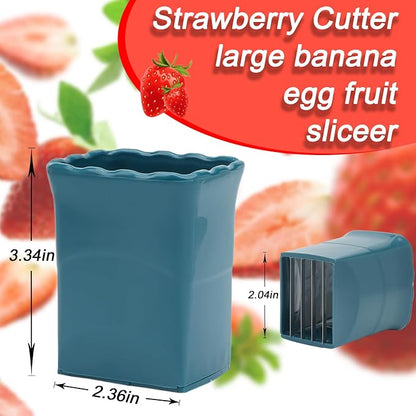 TULOBI 3 PCS Cup Slicer, Stainless Steel Egg Stainless, Strawberry Slicer, Mini Fruit Slicer Cup, Quickly Making Fruit Vegetable Salad, Creative Convenient Kitchen Gadget (Navy Blue + Pink + Cyan)