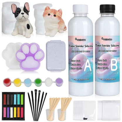 TECMIYO Taba Squishy Making Kit - 18oz 1:1AB Liquid Silicone Set with Paw, Cat and Dog Molds for Handmade Painting - Paint Your Own Squishies