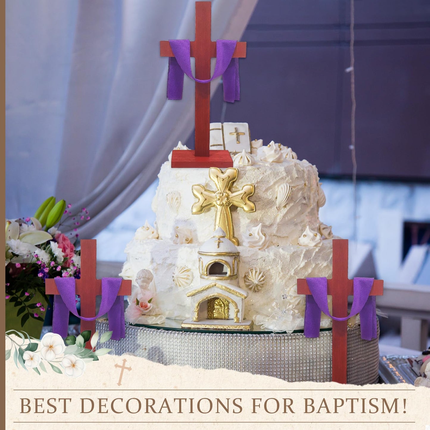6 Pieces Wooden Cross Table Decoration Easter Wooden Cross Standing Tabletop Centerpieces Sign for Nativity Church Sunday School First Communion Baptism Decorations (Christian, 17 Inch)